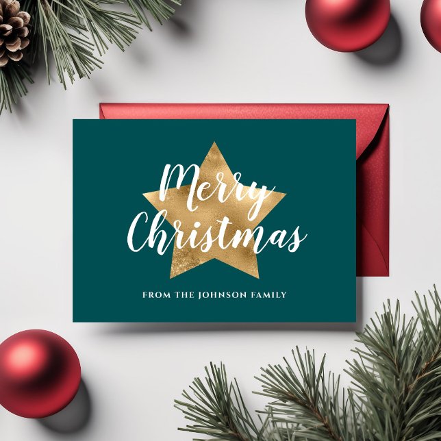 Modern Green Gold Star Merry Christmas Postcard (Modern Green Gold Star Merry Christmas Postcard)