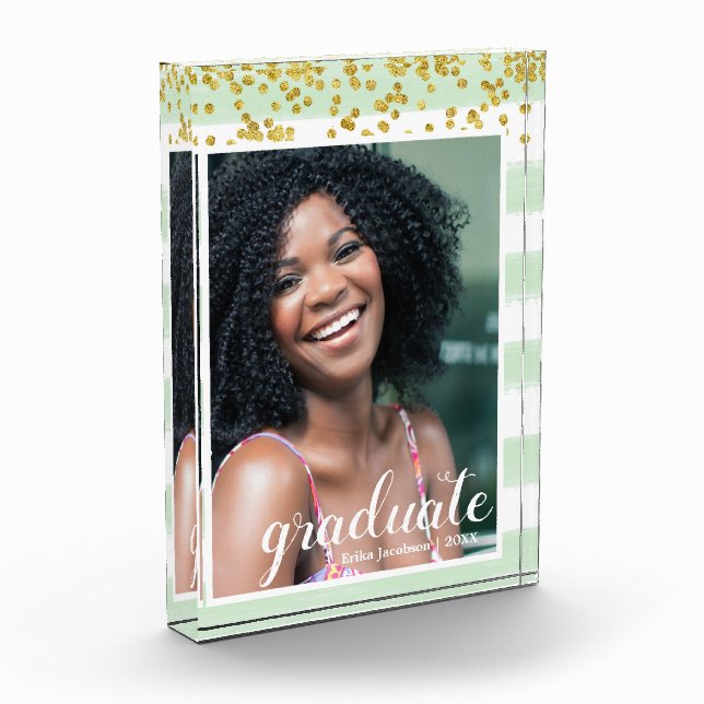 Modern Green & Gold Striped Graduate Photo Block (Left)