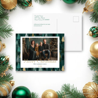 Modern Green & Gold Trees Holiday Postcard