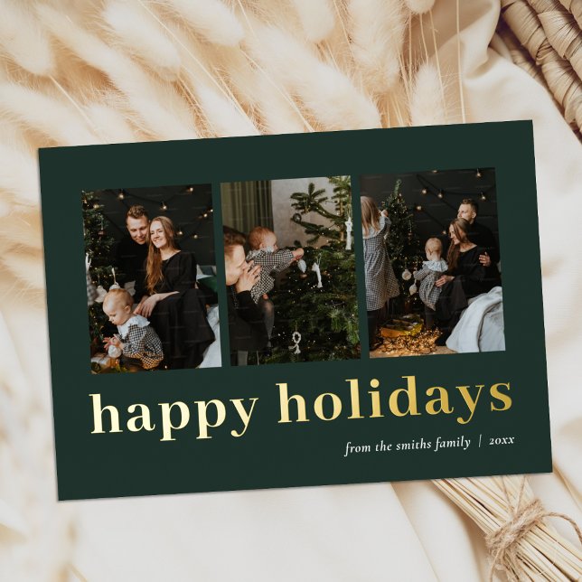 Modern Green Gold Typography Happy Holidays Photo (Creator Uploaded)