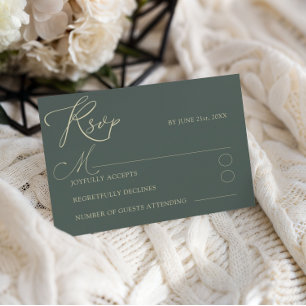 Modern Green & Gold Typography RSVP Wedding Card