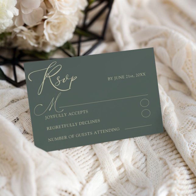 Modern Green & Gold Typography RSVP Wedding Card (Creator Uploaded)