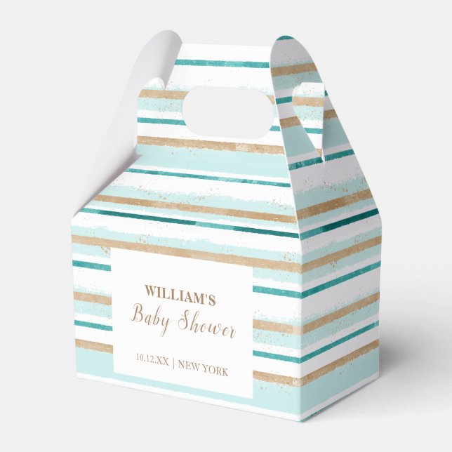 Modern Green Gold Watercolor Stripe Baby Shower  Favour Box (Front Side)