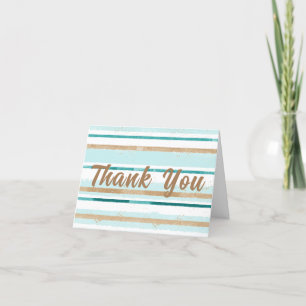 Modern Green Gold Watercolor Stripe Baby Shower  Thank You Card