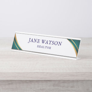 Modern Green & Golden Real Estate Desk Name Plate