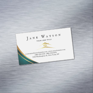 Modern Green & Golden Real Estate Magnetic Business Card