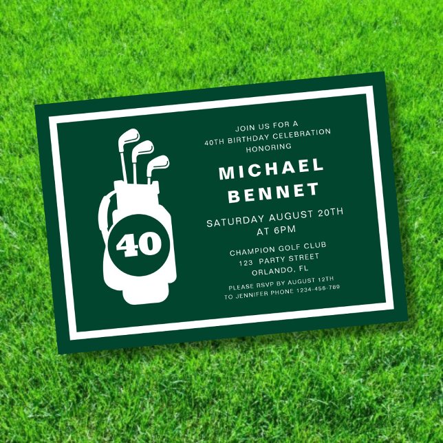 Modern Green Golf 40th Birthday Invitation (Modern Green Golf 40th Birthday Invitation)