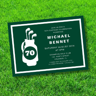 Modern Green Golf 70th Birthday Invitation