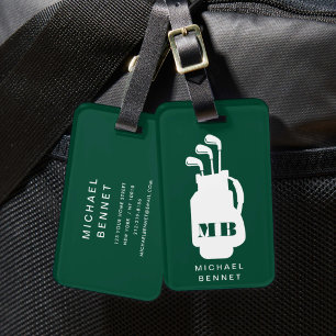 Modern Green Golf Sport Monogrammed Luggage Tag