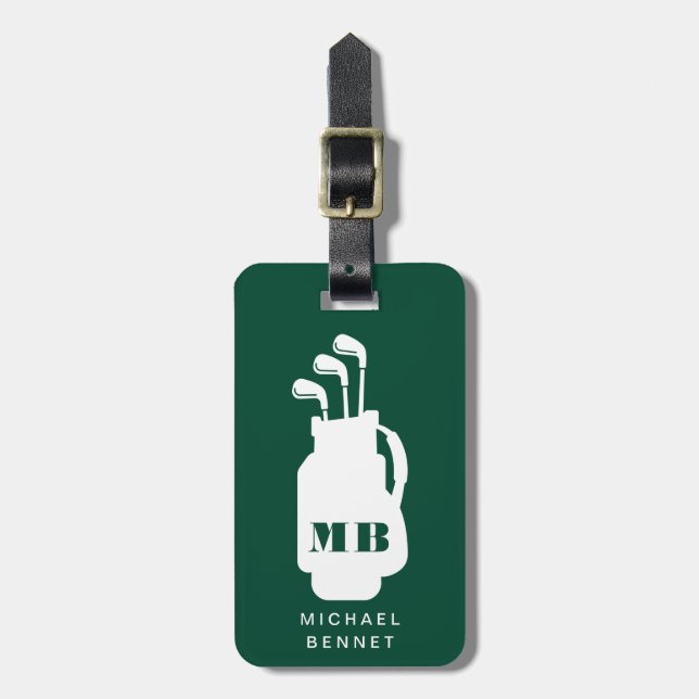 Modern Green Golf Sport Monogrammed Luggage Tag (Front Vertical)