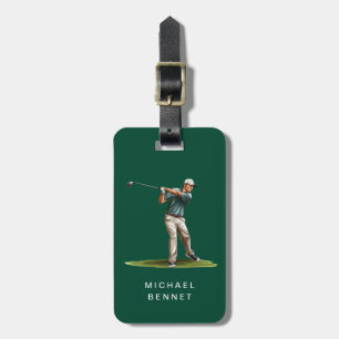Modern Green Golfer Sport Luggage Tag