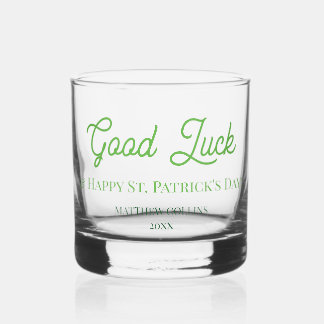 Modern Green Good Luck Happy St. Patrick's Day Whiskey Glass