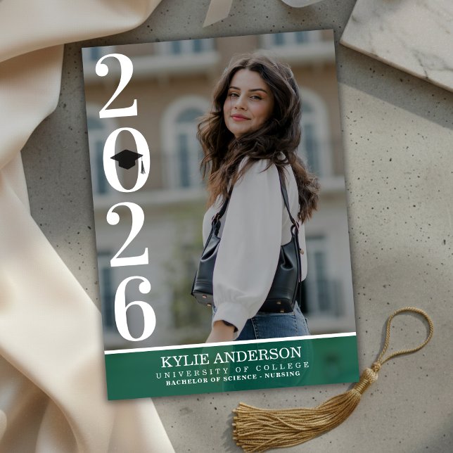 Modern Green Graduation Cap Senior Photo Invitation (Modern Green Graduation Cap Senior Photo Invitation)