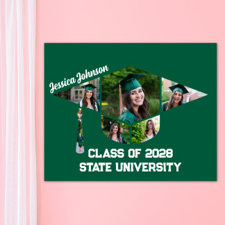 Modern Green Graduation Cap Shape Photo Collage Poster