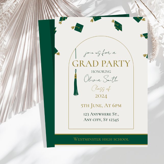 Modern Green Graduation Invitation | Customisable (Creator Uploaded)