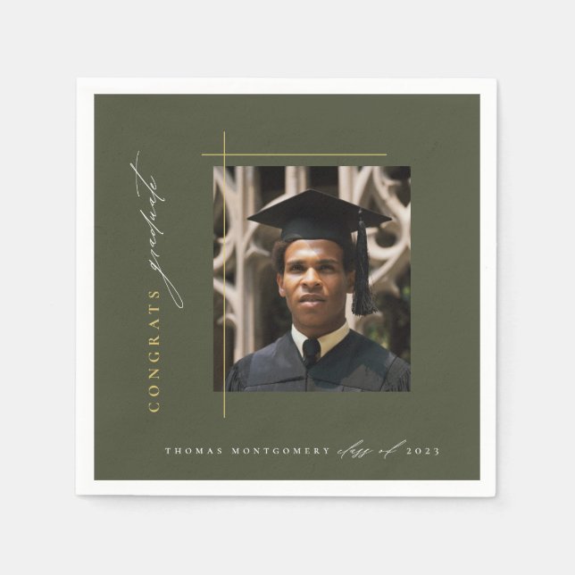 Modern Green Graduation Party Napkin (Front)