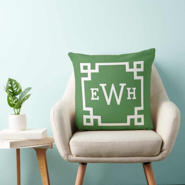 Modern Green Greek Key Custom Monogram Cushion (Chair)