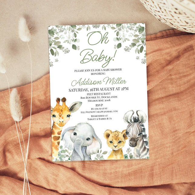 Modern Green Greenery Foliage Safari Baby Shower  Invitation (Greenery Safari Baby Shower Invitation, Foliage Safari Baby Shower Invitation, Jungle Themed)