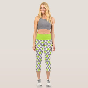Modern Green Grey Geometric Hexagon Pattern Capri Leggings
