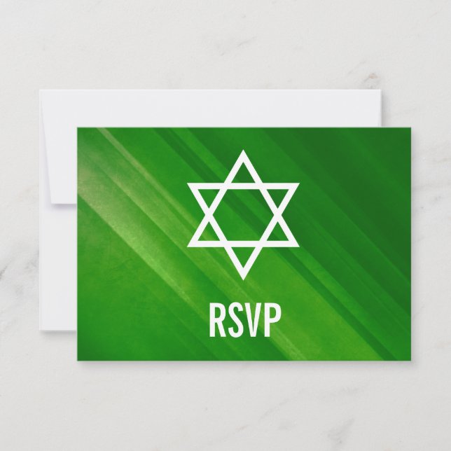 Modern Green Grunge Bar Mitzvah RSVP Card (Front)
