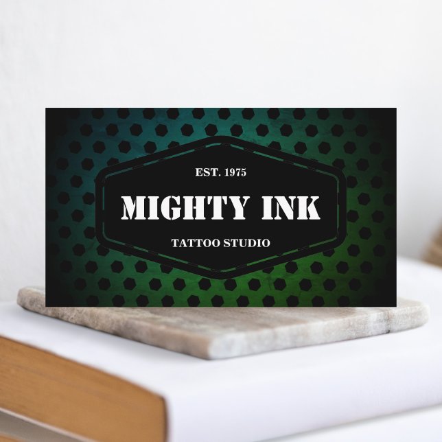Modern Green Grunge Tattoo Studio | Tattoo Artist Business Card (Creator Uploaded)