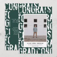 Modern green grungy photo graduation announcement
