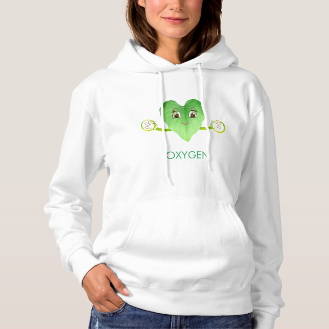Modern Green Happy Heart Leaf Hoodie (Front)