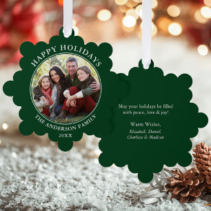 Modern Green Happy Holidays Photo Tree Decoration Card