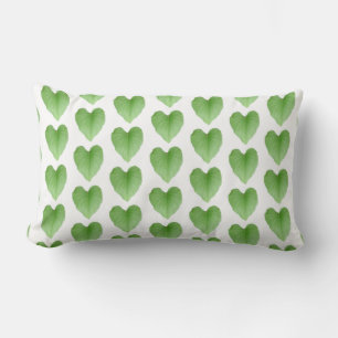 Modern Green Heart Leaf Pattern on White Lumbar Cushion