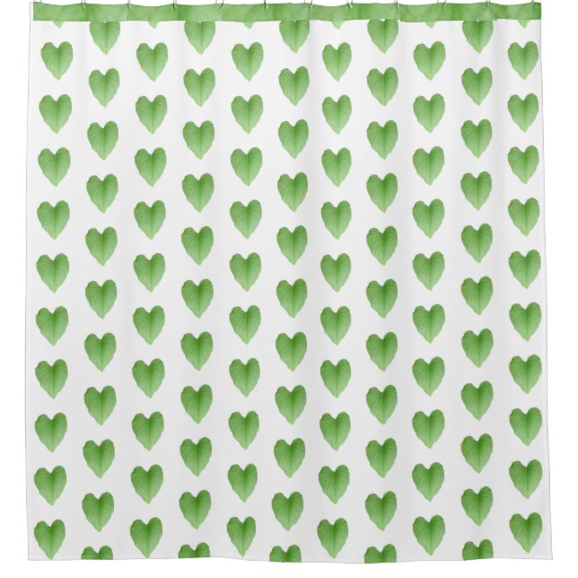 Modern Green Heart Leaf Pattern Shower Curtain (Front)