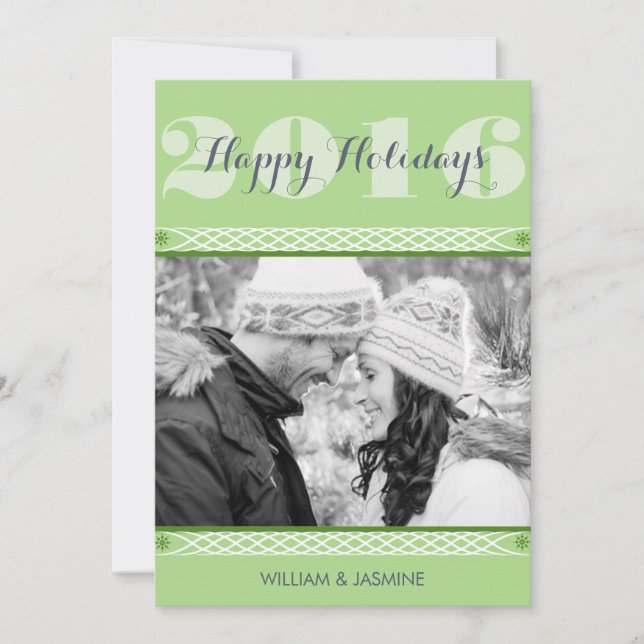 Modern Green Holiday Photo Holiday Flat Card (Front)