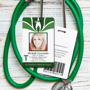 Modern Green Hospital Employee Medical ID Custom ID Badge