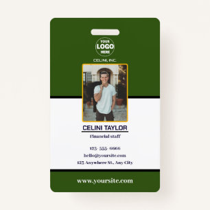 Modern Green ID Card with Photo & Logo ID Badge
