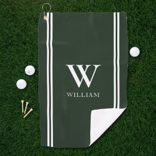 Modern Green Initial Name Monogram Golf Towel
