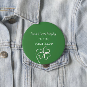 Modern Green Irish Clover Leaf Wedding   10 Cm Round Badge