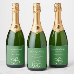  Modern Green Irish Clover Leaf Wedding   Sparkling Wine Label