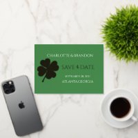 Modern Green Irish Four Leaf Clover Save the Date