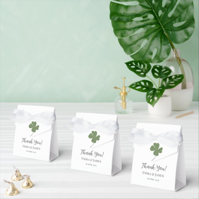 Modern Green Irish Four Leaf Clover Thank You Favour Box (Multiple)