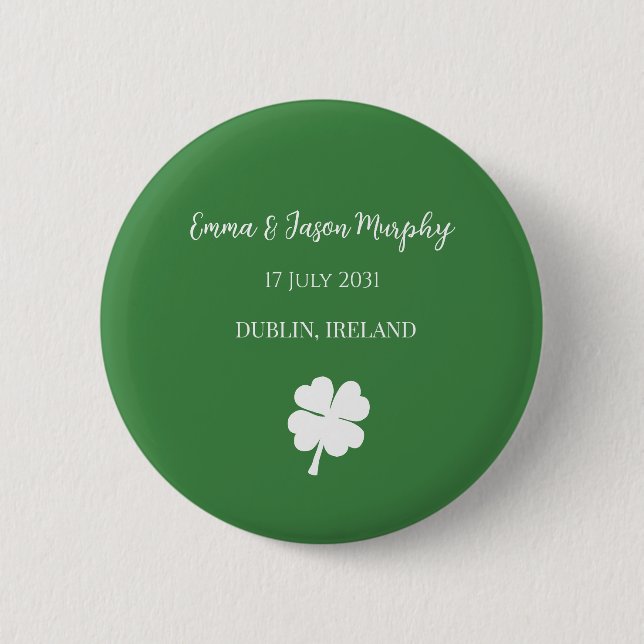  Modern Green Irish Four Leaf Clover Wedding   6 Cm Round Badge (Front)