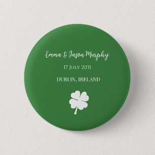 Modern Green Irish Four Leaf Clover Wedding 6 Cm Round Badge