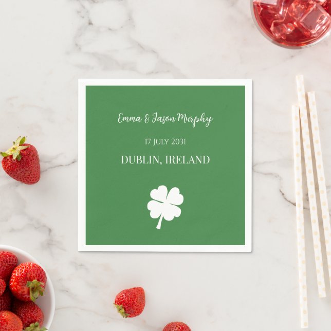  Modern Green Irish Four Leaf Clover Wedding    Napkin (Insitu)