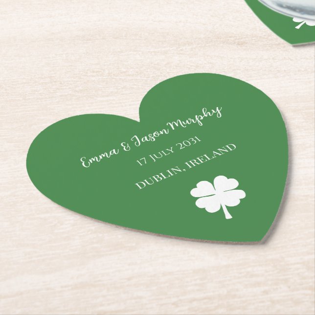  Modern Green Irish Four Leaf Clover Wedding      Paper Coaster (Angled)