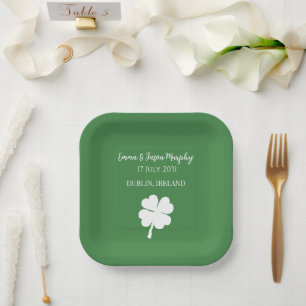 Modern Green Irish Four Leaf Clover Wedding  Paper Plate