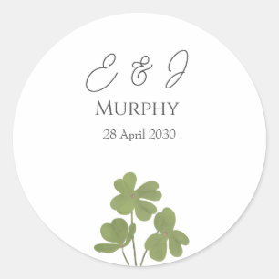 Modern Green Irish Leaf Clover Wedding Classic Round Sticker