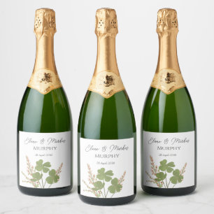  Modern Green Irish Leaf Clover Wedding   Sparkling Wine Label