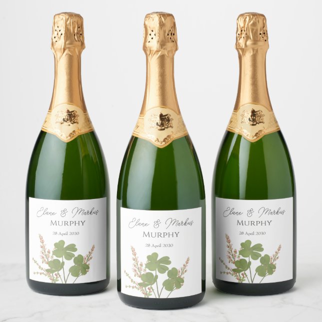  Modern Green Irish Leaf Clover Wedding   Sparkling Wine Label (Bottles)