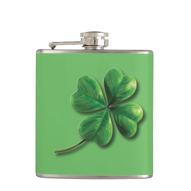 Modern Green Irish Shamrock Hip Flask (Front)