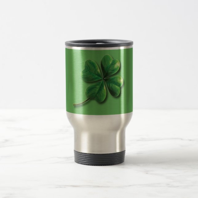 Modern Green Irish Shamrock Travel Mug (Center)