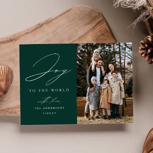 Modern Green Joy to the World Photo Holiday Card
