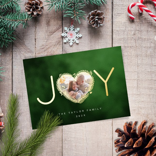 Modern Green Joyful Christmas Heart Wreath Photo (Creator Uploaded)